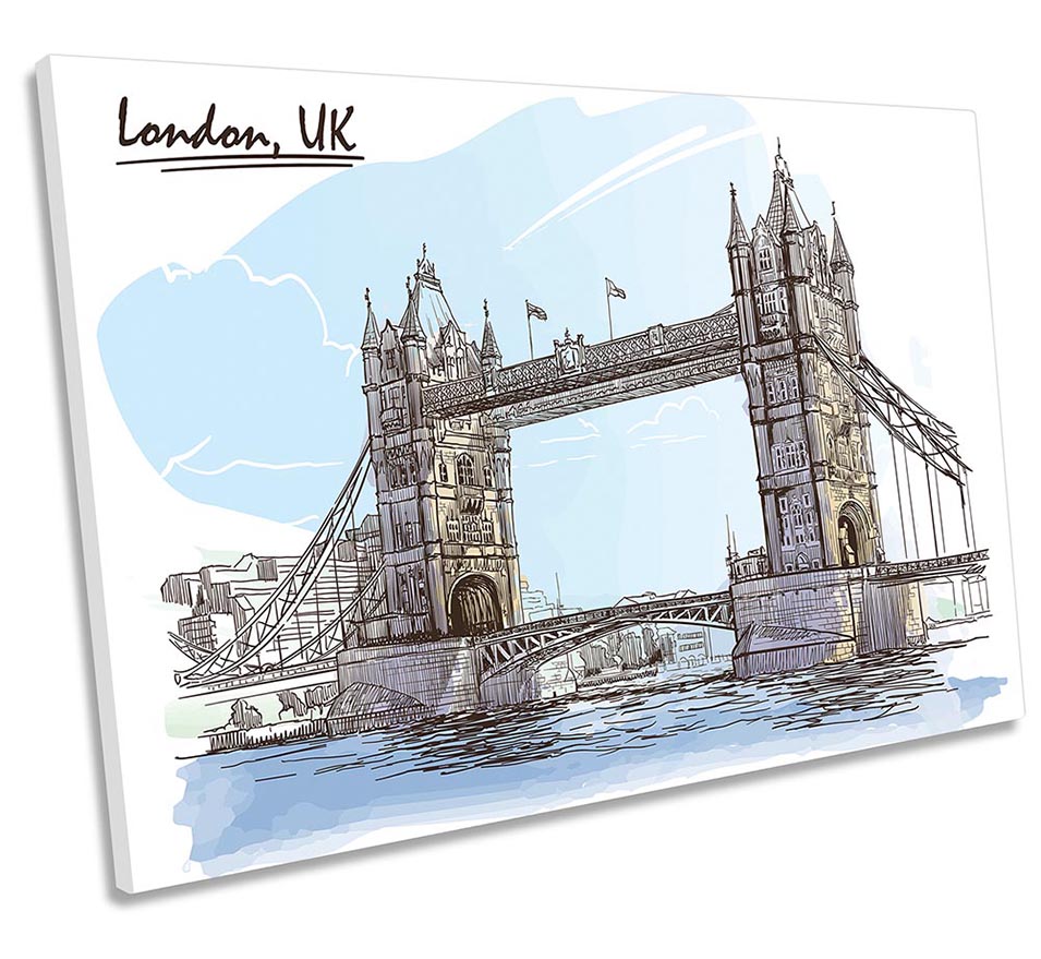 Tower Bridge London Sketch Blue