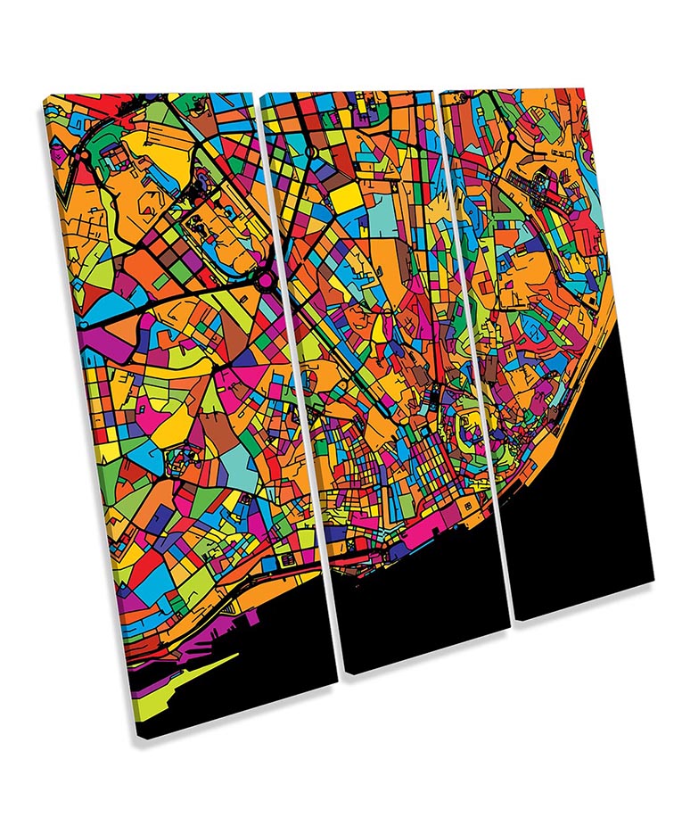 Lisbon City Modern Map Multi-Coloured