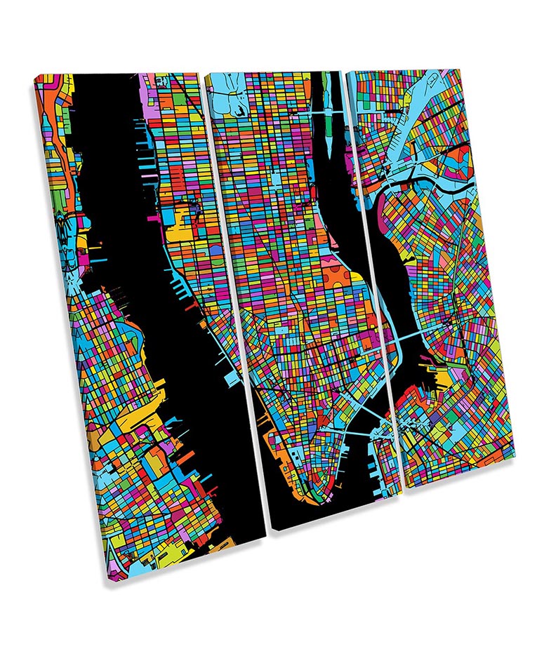 New York City Modern Map Multi-Coloured