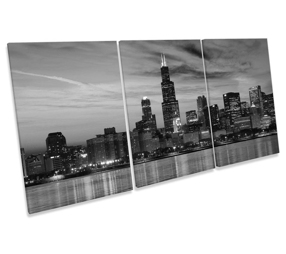 Chicago Skyline City Sunset B&W