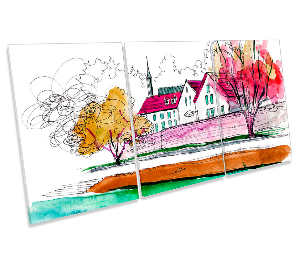 Village Modern Watercolour Multi-Coloured