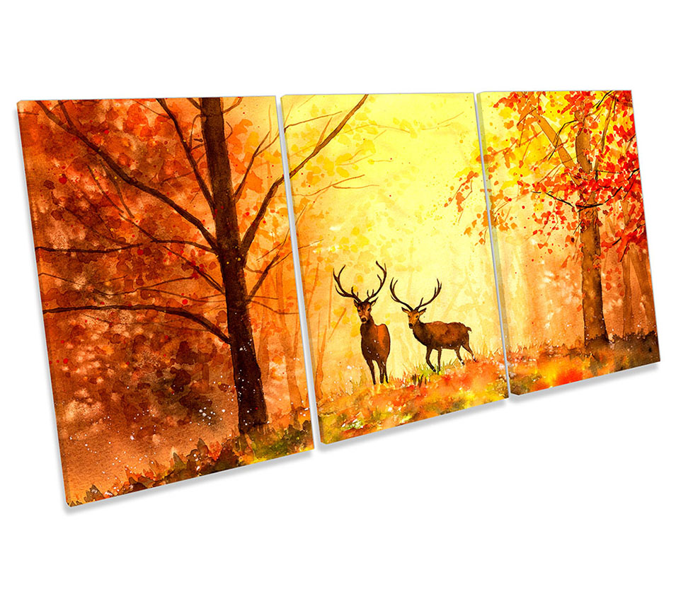 Stag Deers Forest Sunset Yellow