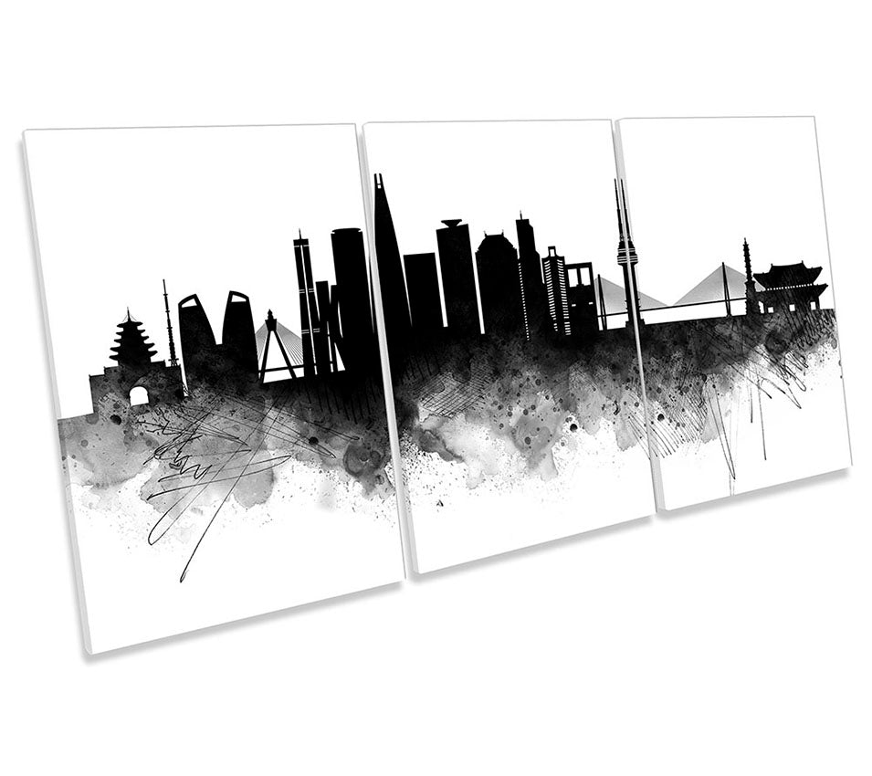 Seoul Abstract City Skyline Black