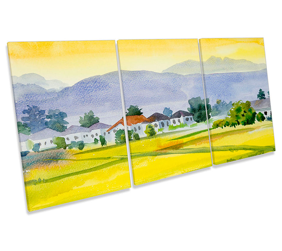 Village Landscape Watercolour Yellow