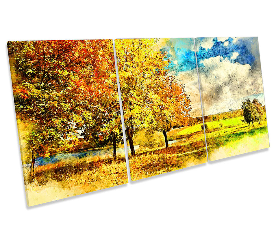 Autumn Lake Trees Landscape Multi-Coloured