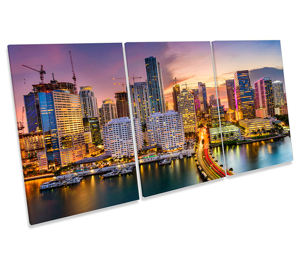 Biscayne Bay Miami City Skyline Multi-Coloured