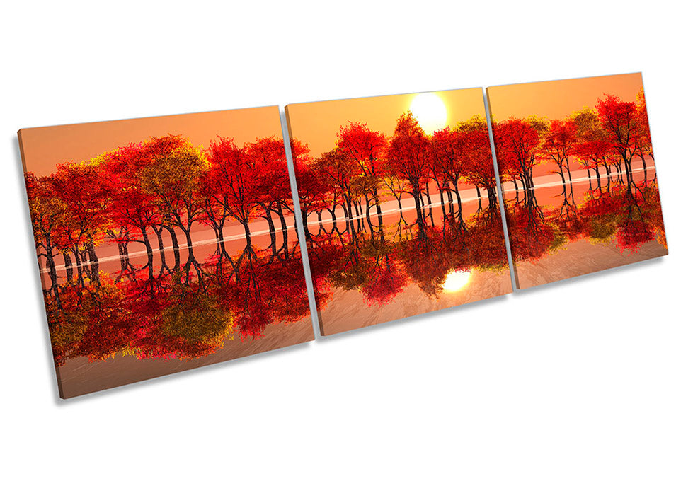 Red Trees Reflection Landscape