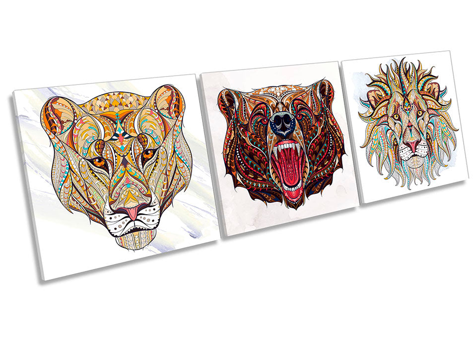 Bear Lion Lioness Tribal Multi-Coloured