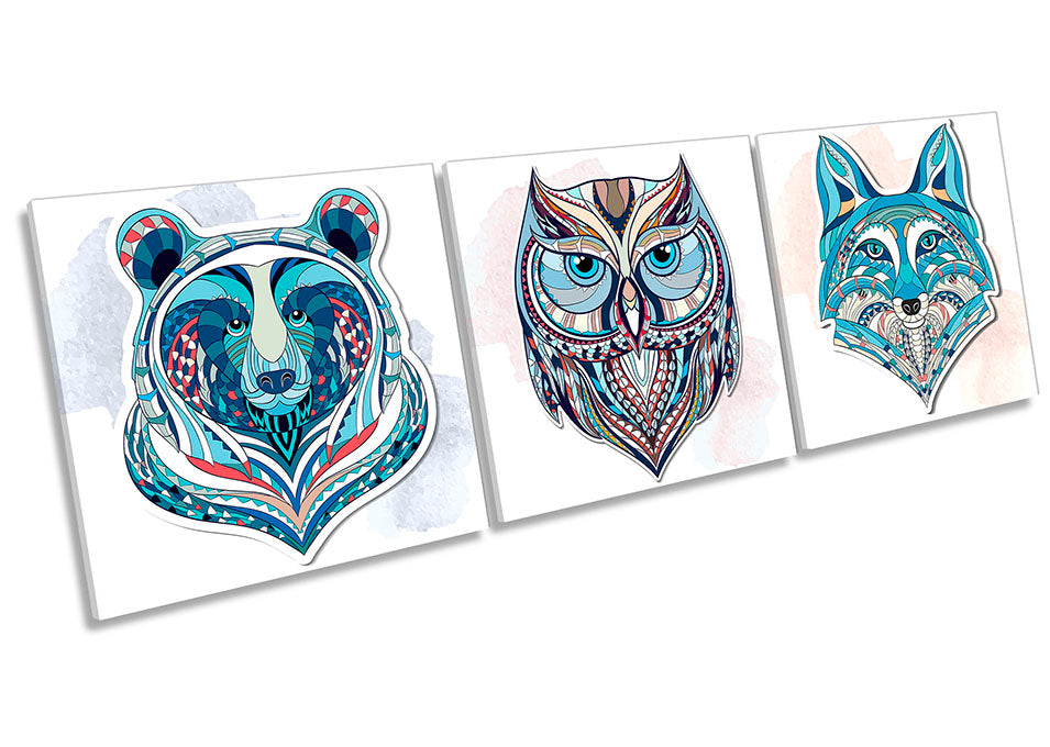 Owl Bear Wolf Faces Turquoise