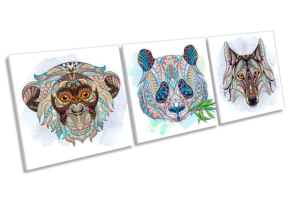 Monkey Tiger Wolf Faces Multi-Coloured