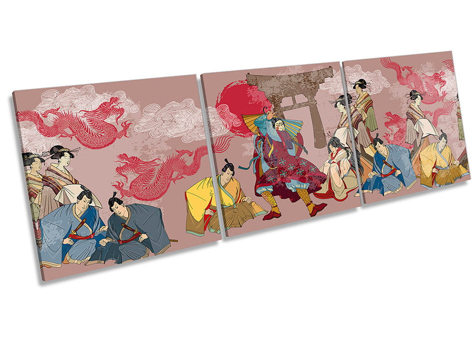 Samurai Geishas Japanese Multi-Coloured