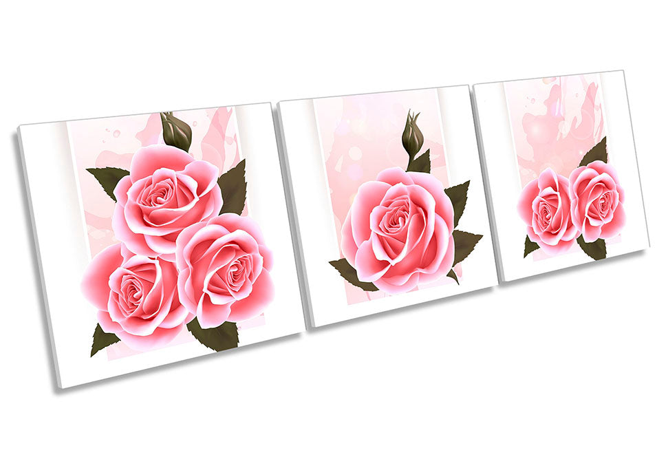 Rose Flowers Set of Three Pink