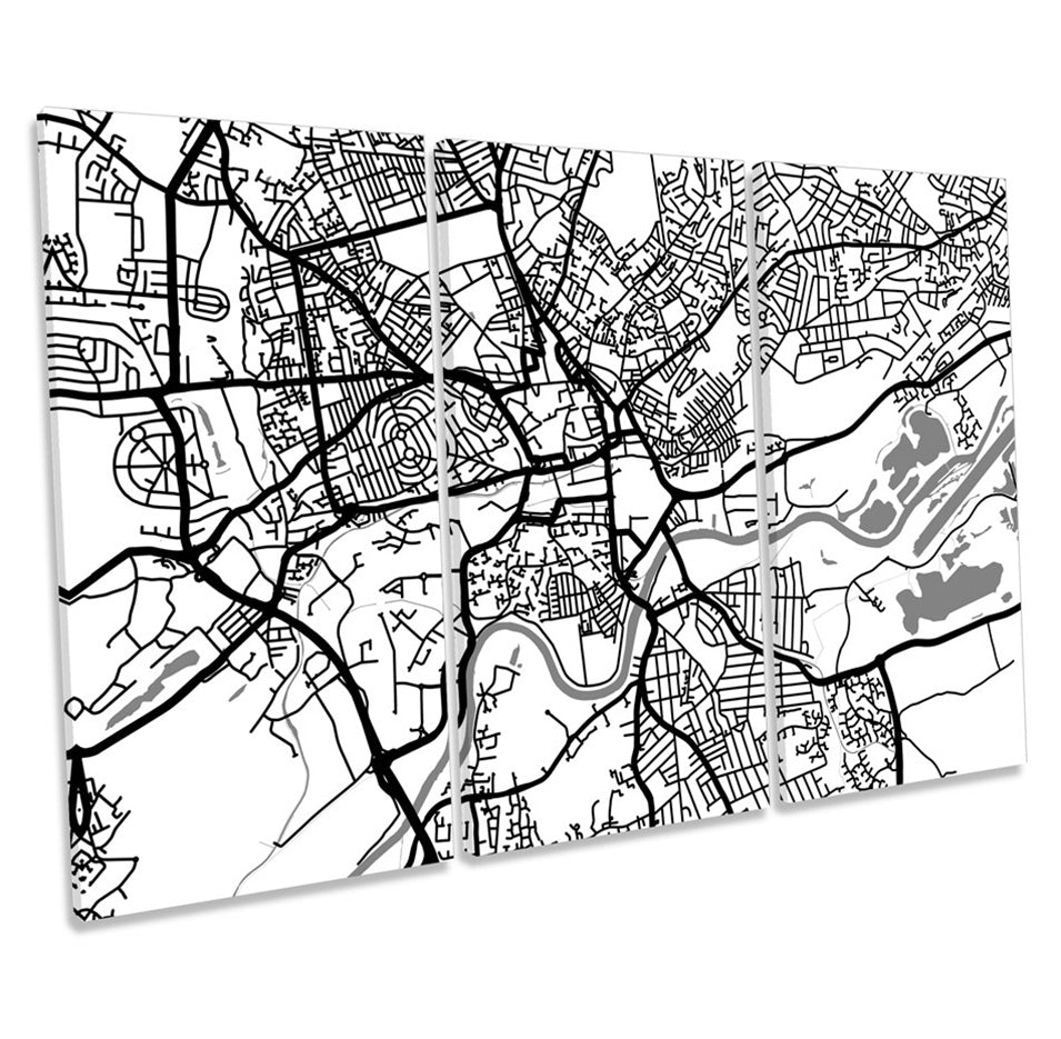 Nottingham City Map Minimalistic Modern B&W Pr