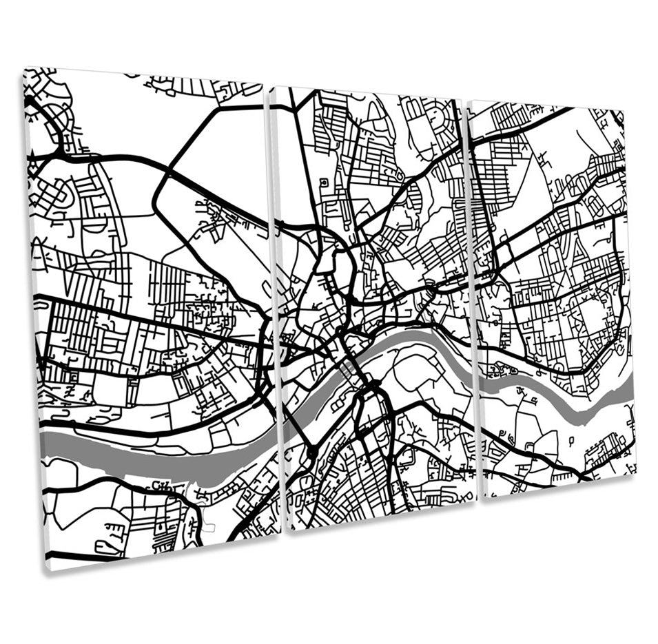 Newcastle Upon Tyne Map Minimalistic B&W Pictu