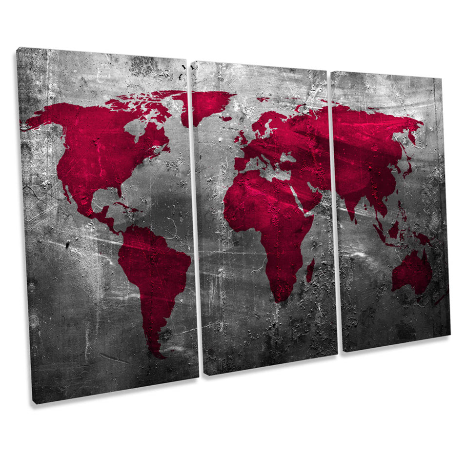 Map of World Grunge Red