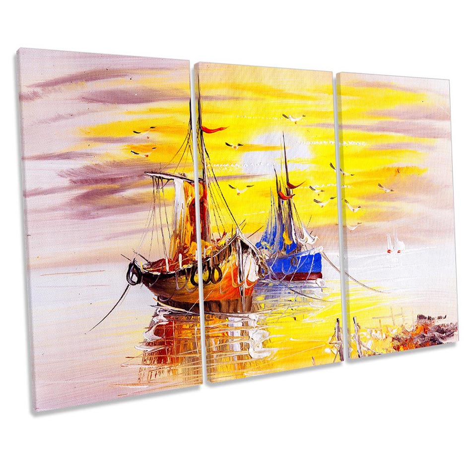 Fishing Boats Yellow Sunset