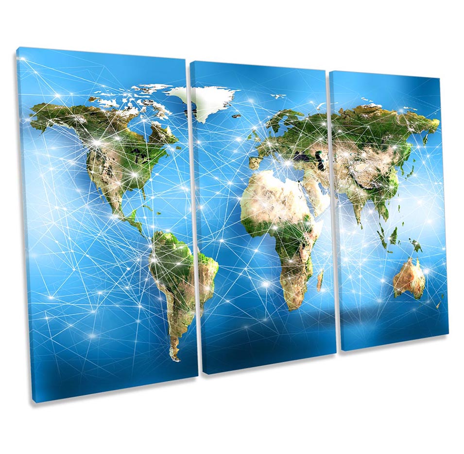 World Map Network Blue