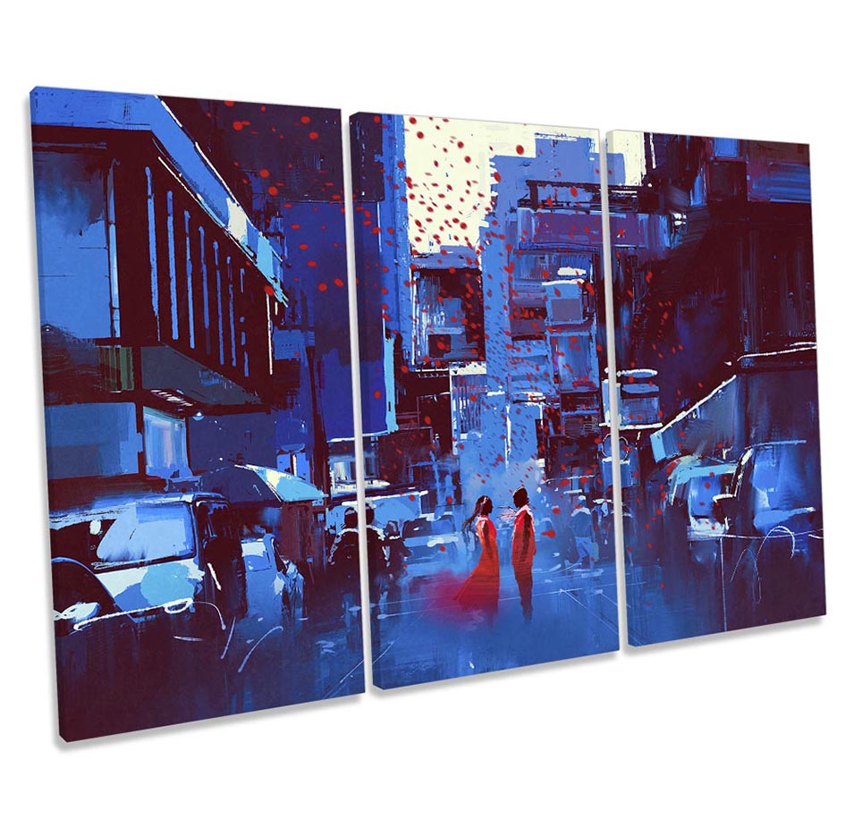 City Life Streets Red Couple Blue