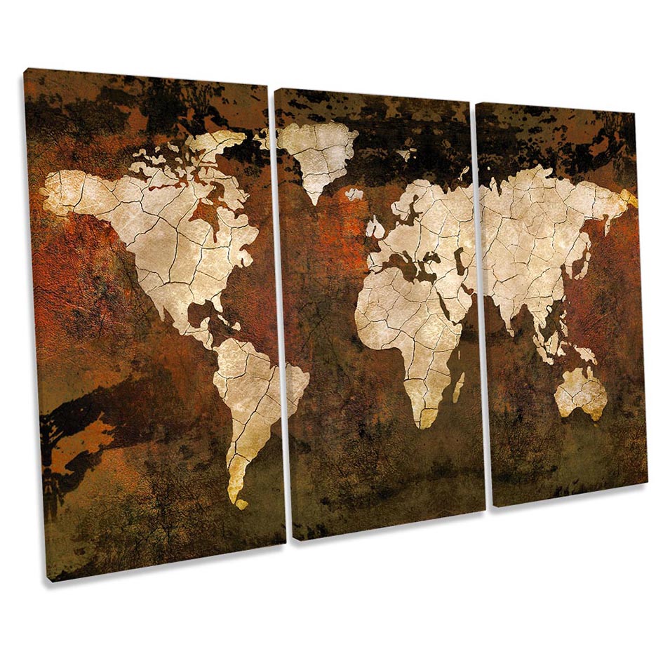 World Map Rust Effect Brown