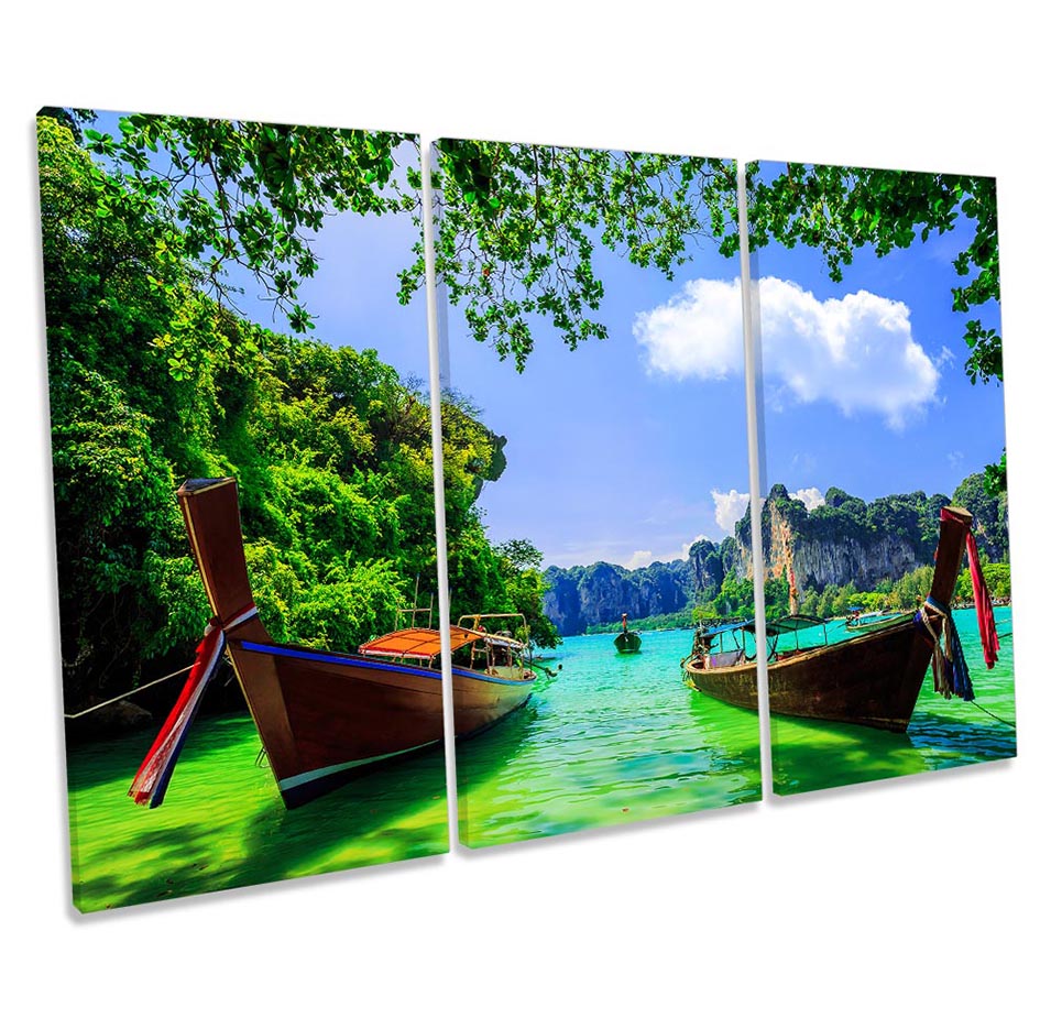 Thailand Long Boats Beach Green