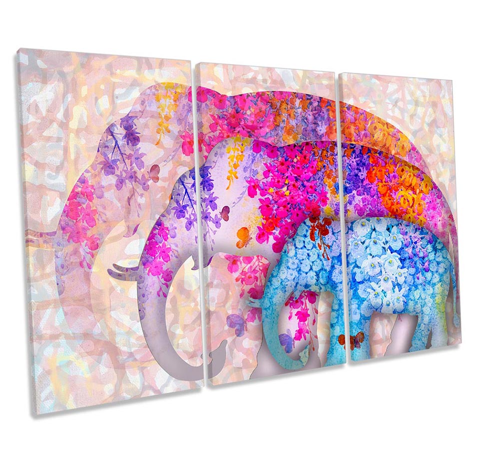 Abstract Elephants Flowers Floral Pink