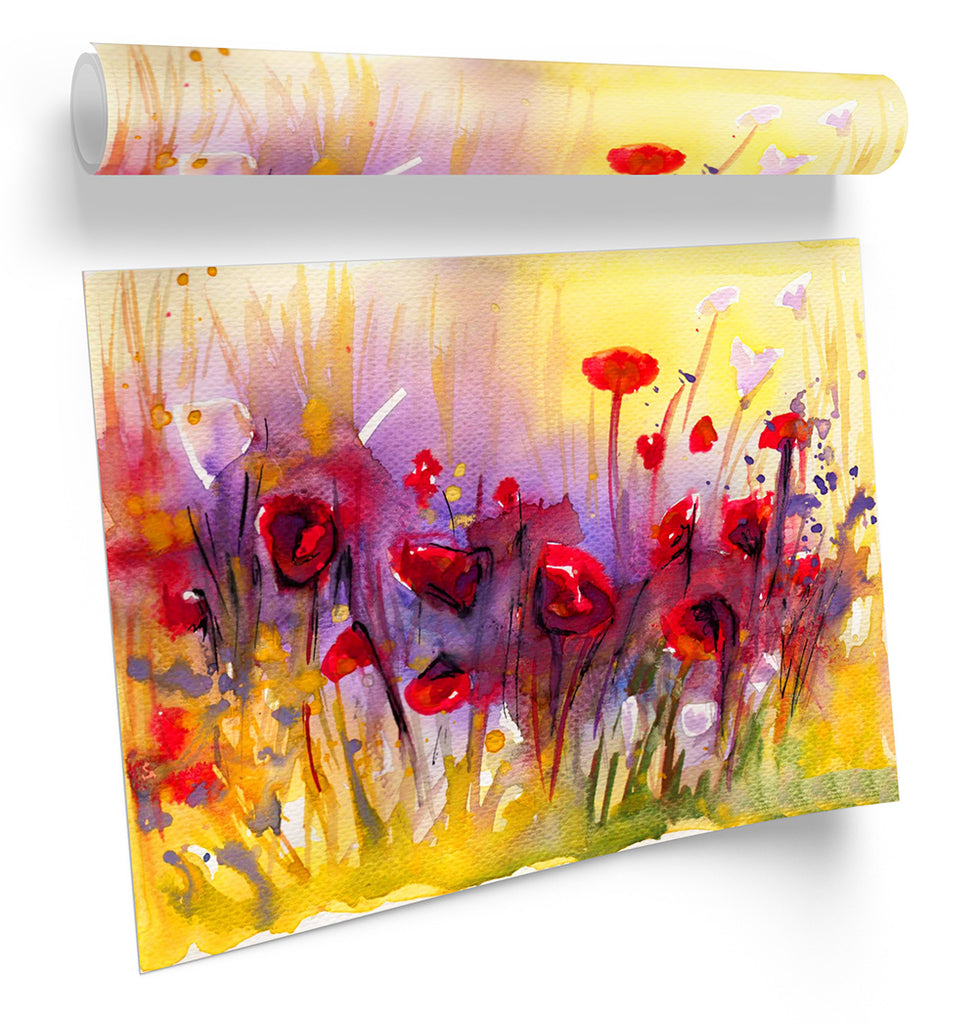 Abstract Red Poppy Flowers Framed