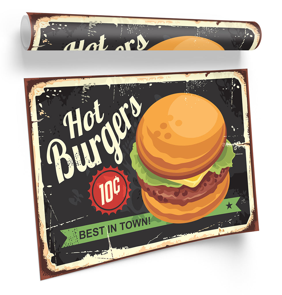 Hot Burgers Kitchen Multi-Coloured Framed