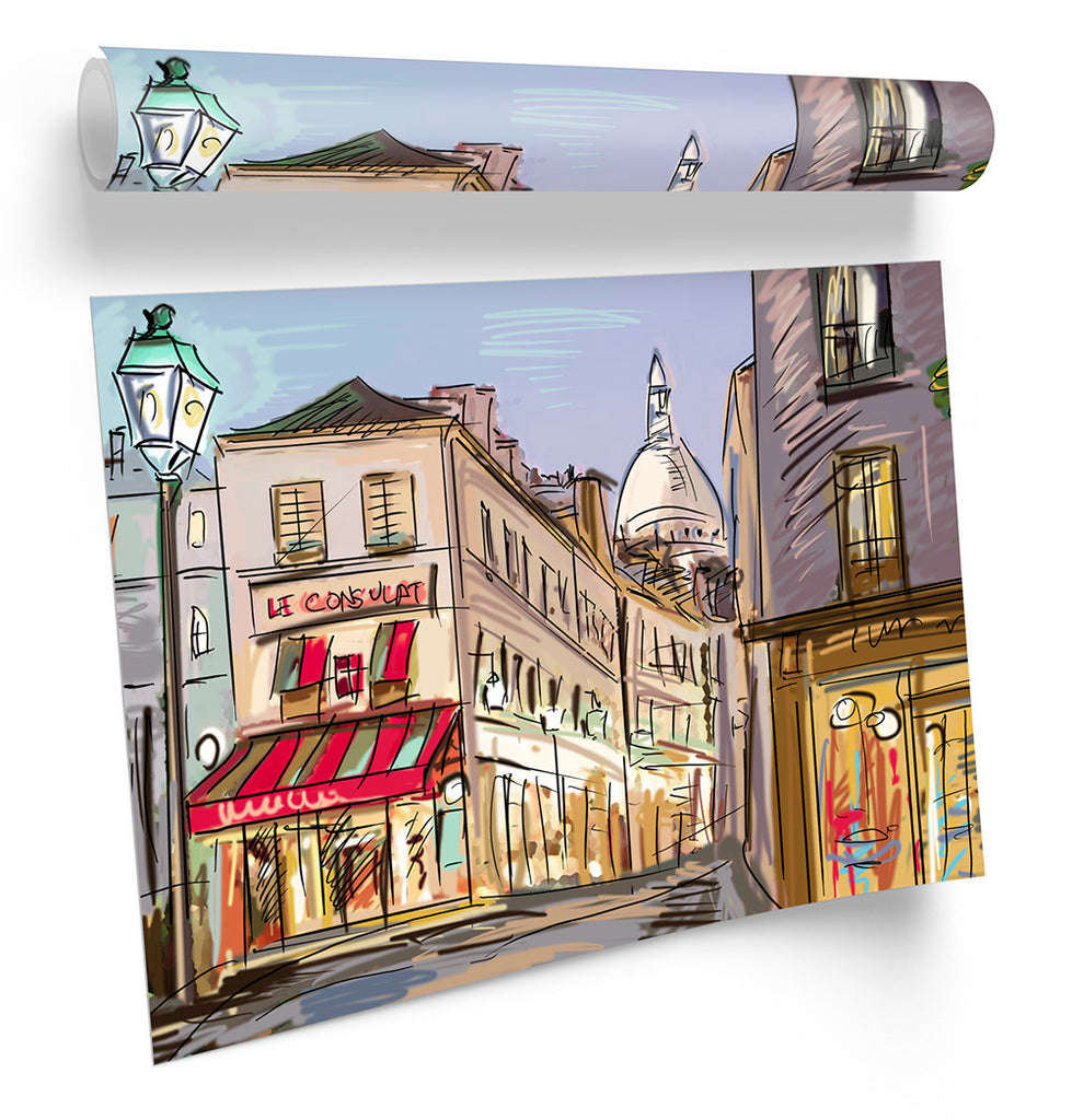 Paris Street Scene City Multi-Coloured Framed