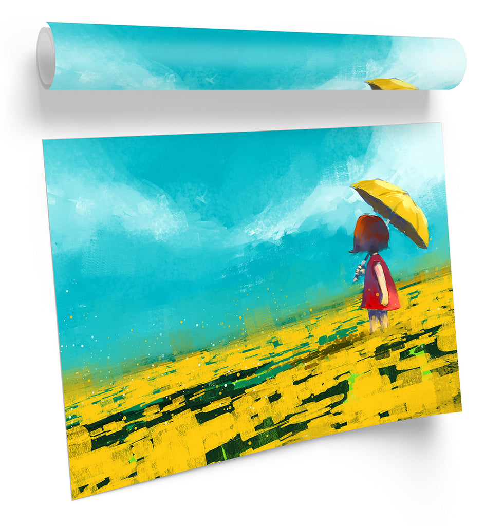 Yellow Umbrella Girl Framed