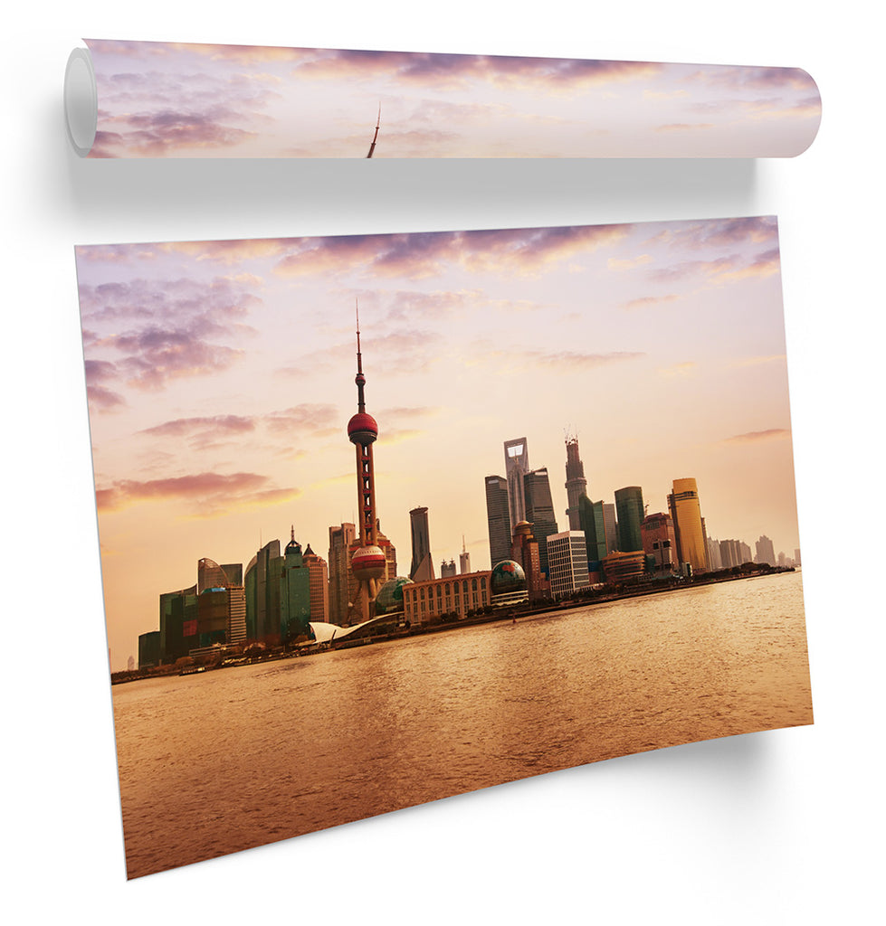 Shanghai China Skyline City Framed