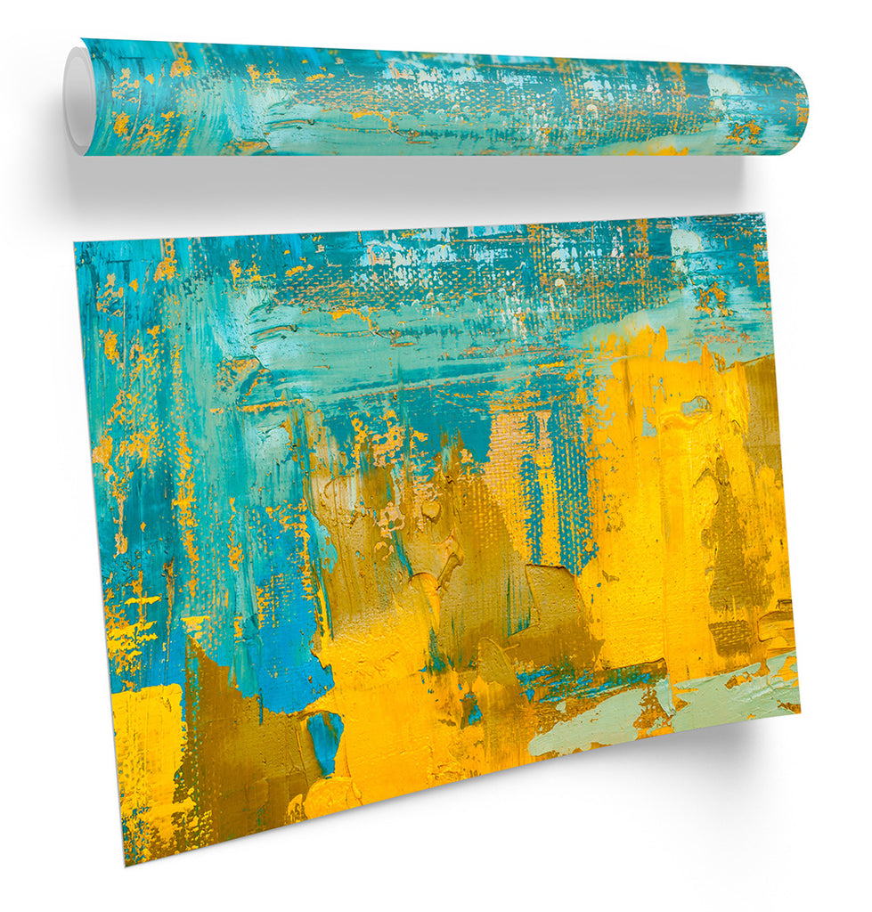 Turquoise Yellow Abstract Grunge Framed