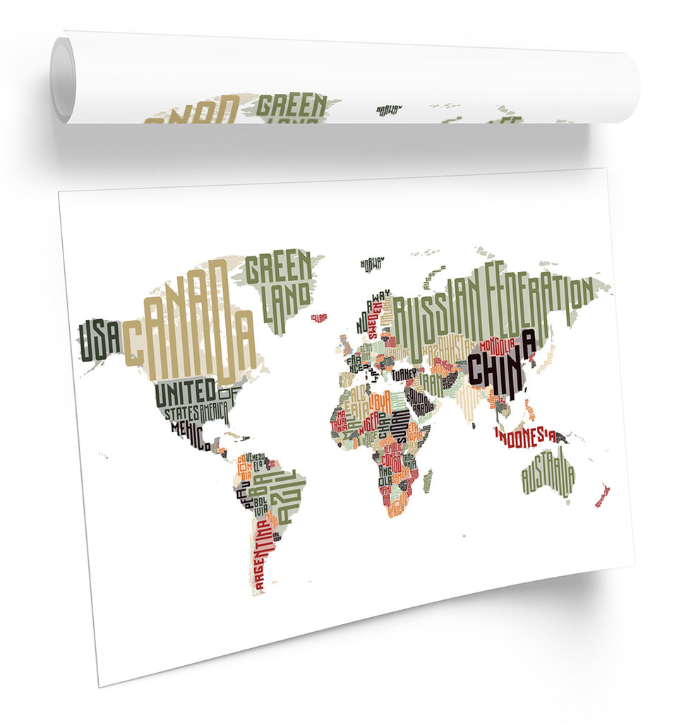 World Map Typography Framed