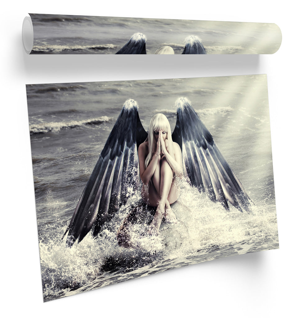 Beautiful Angel Wings Grey Framed