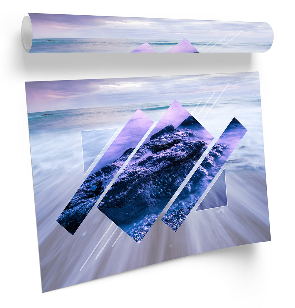 Beach Seascape Geometric Purple Framed