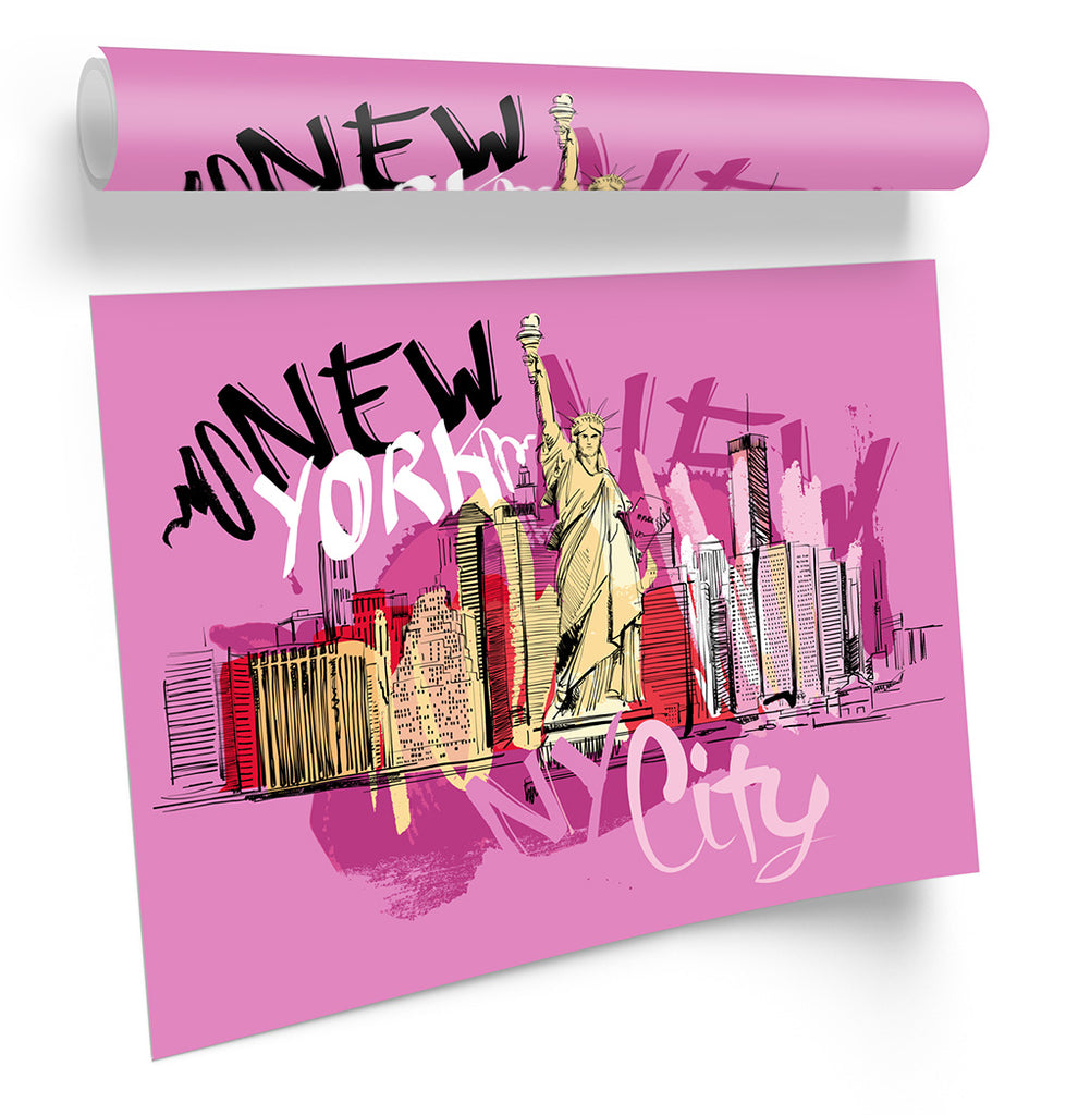 New York City NYC Pink Framed