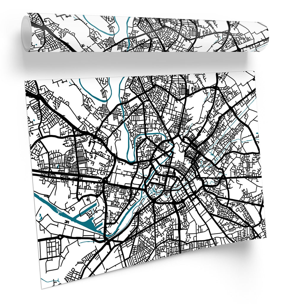 Manchester Map City Minimalistic Modern Framed