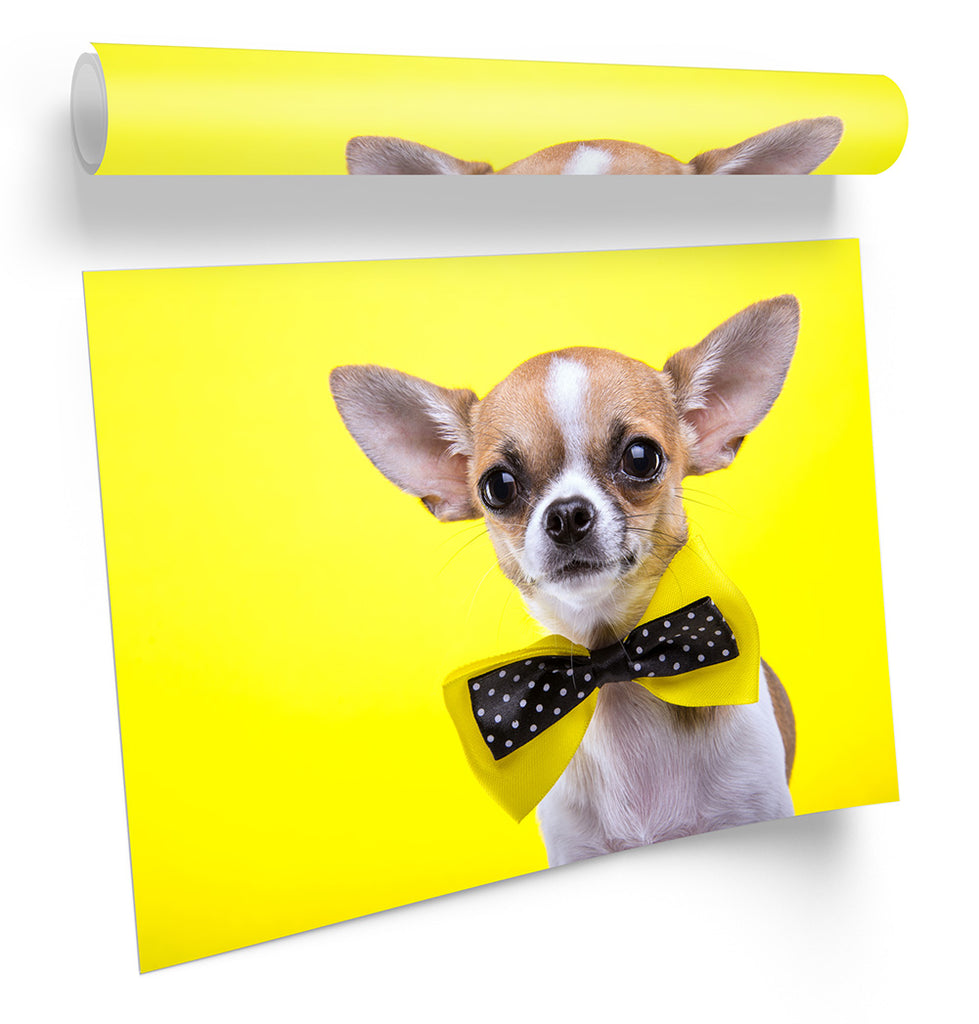 Chihuahua Dog Bow Tie Yellow Framed