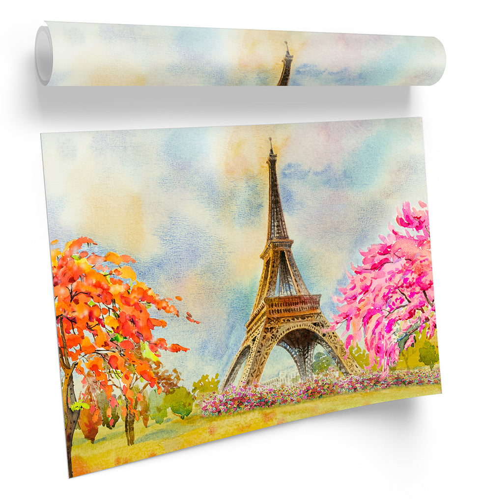 Eiffel Tower Pink Floral Framed