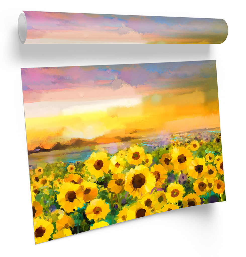 Sunflower Yellow Sunset Repro Framed