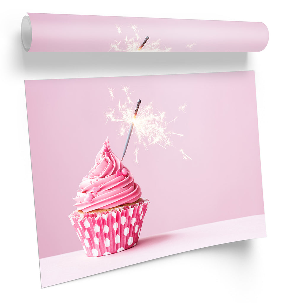 Pink Cup Cake Sparkler Framed