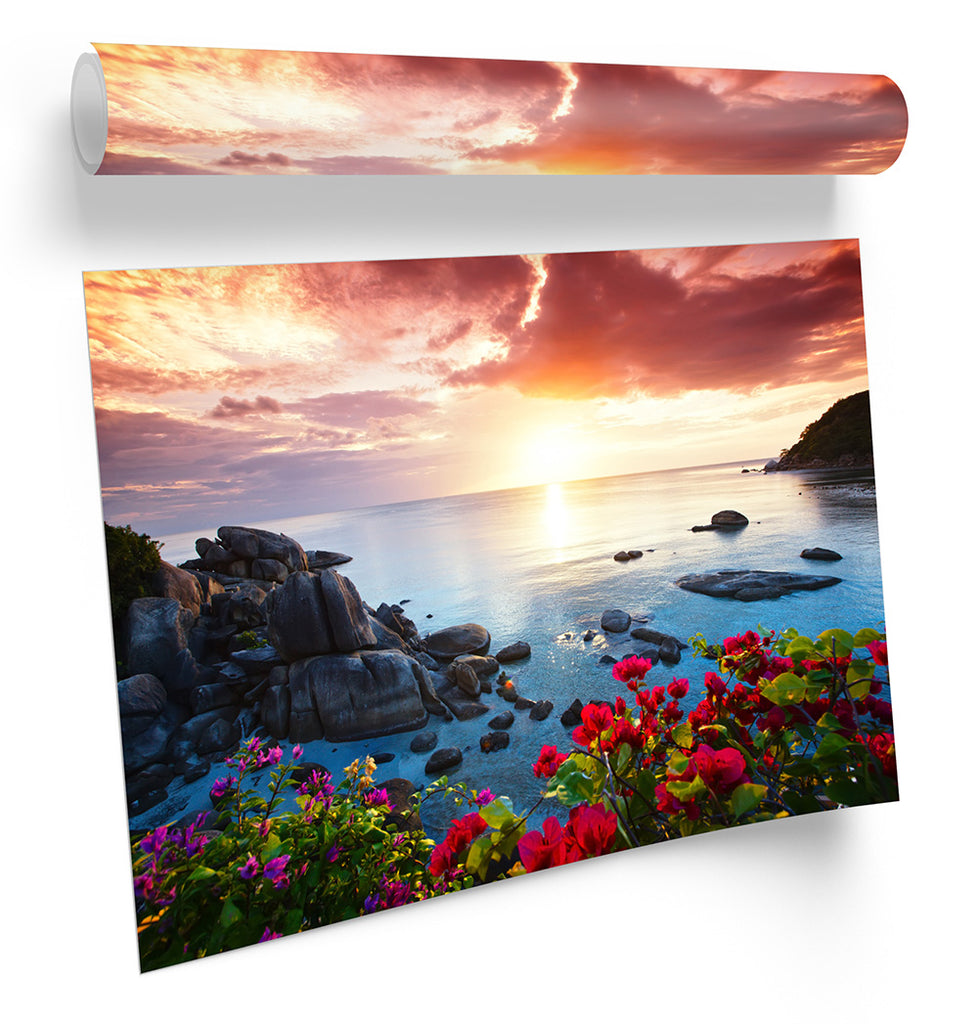 Sunset Beach Floral Framed