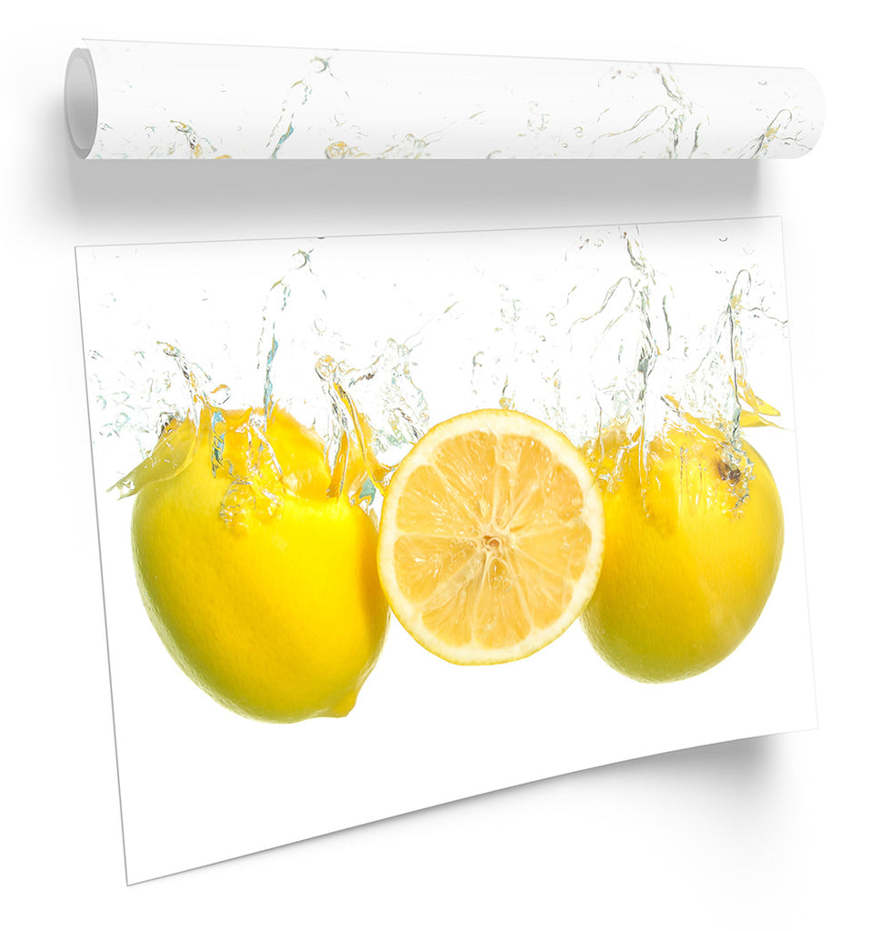 Water Splash Kitchen Lemon Yellow Framed