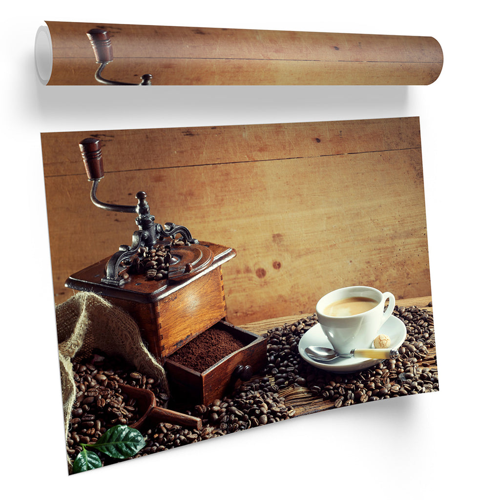 Coffee Cup Grinder Machine Brown Framed