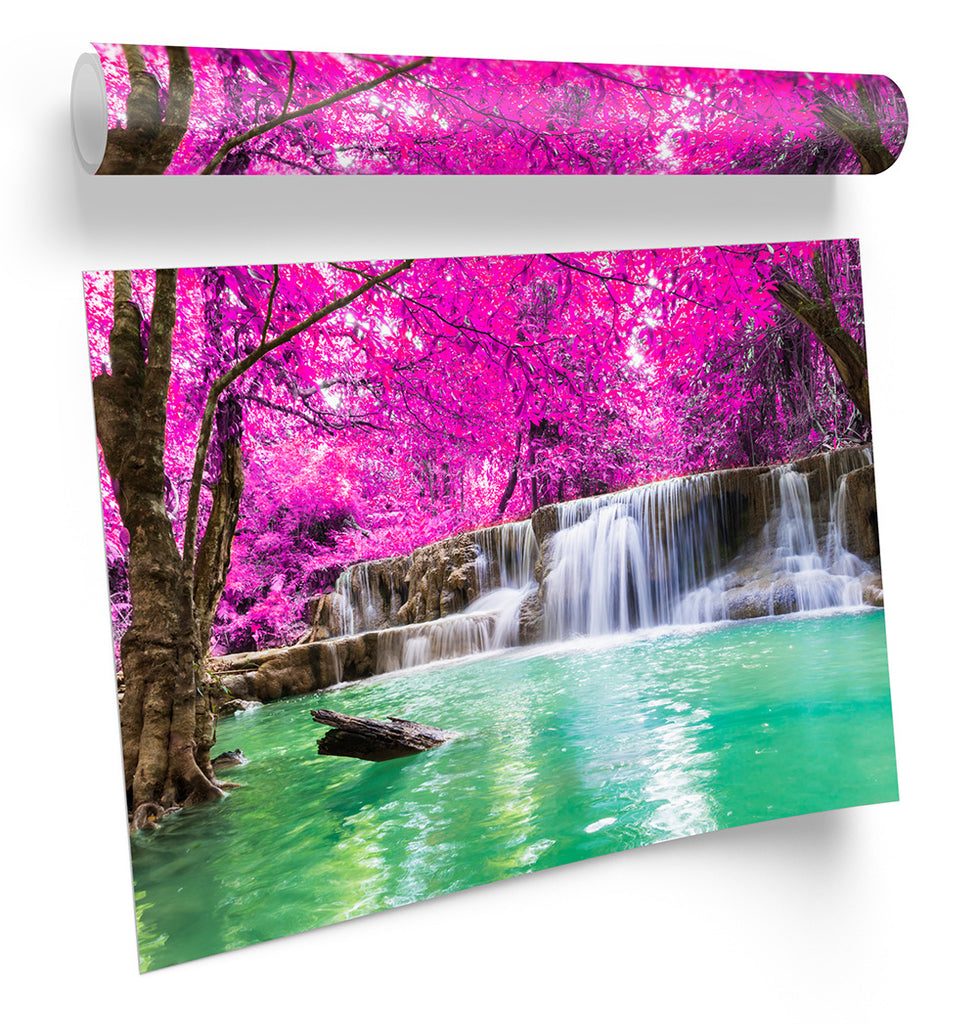 Tropical Waterfall Lake Pink Framed
