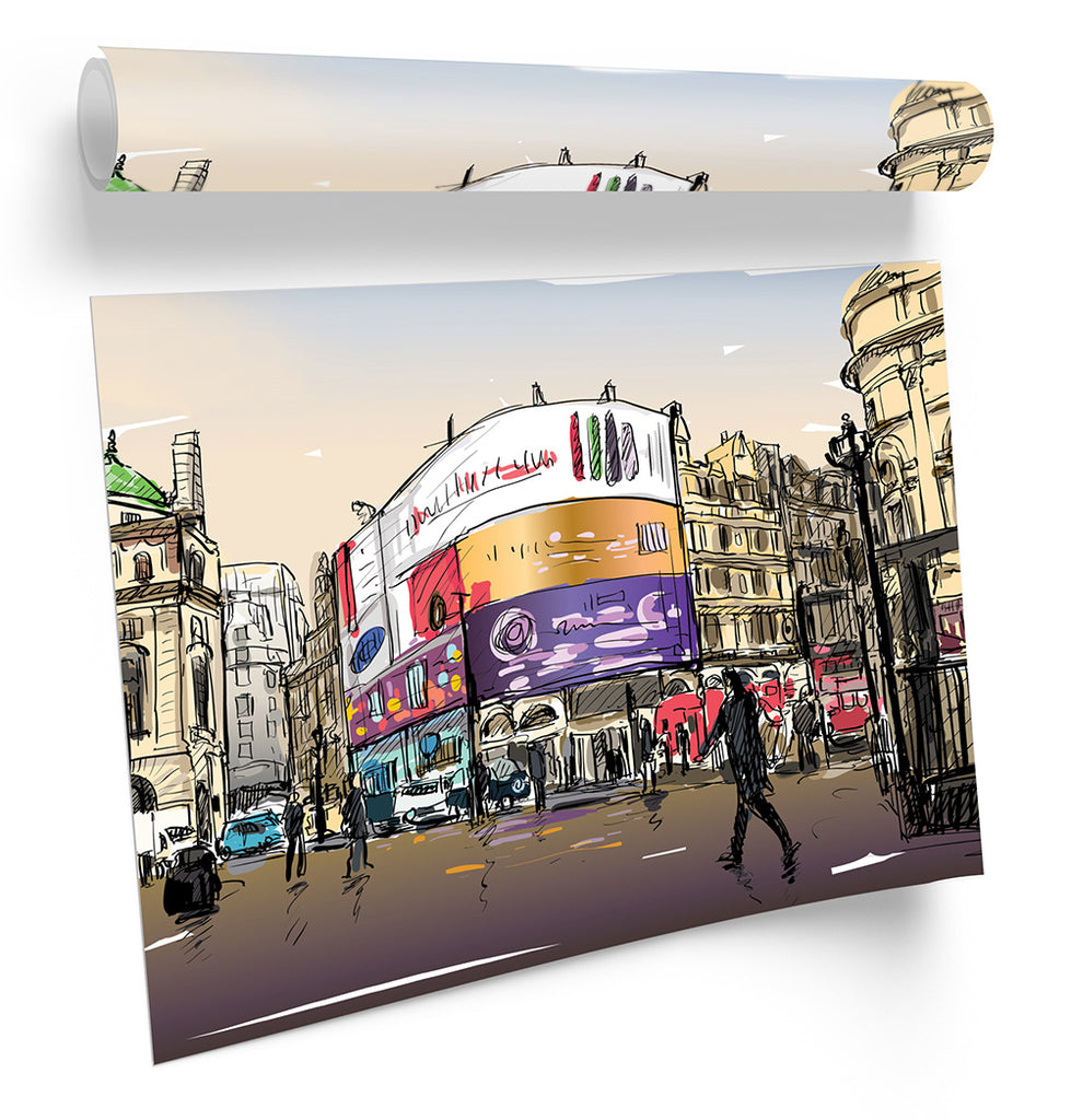 Picadilly Circus London Multi-Coloured Framed