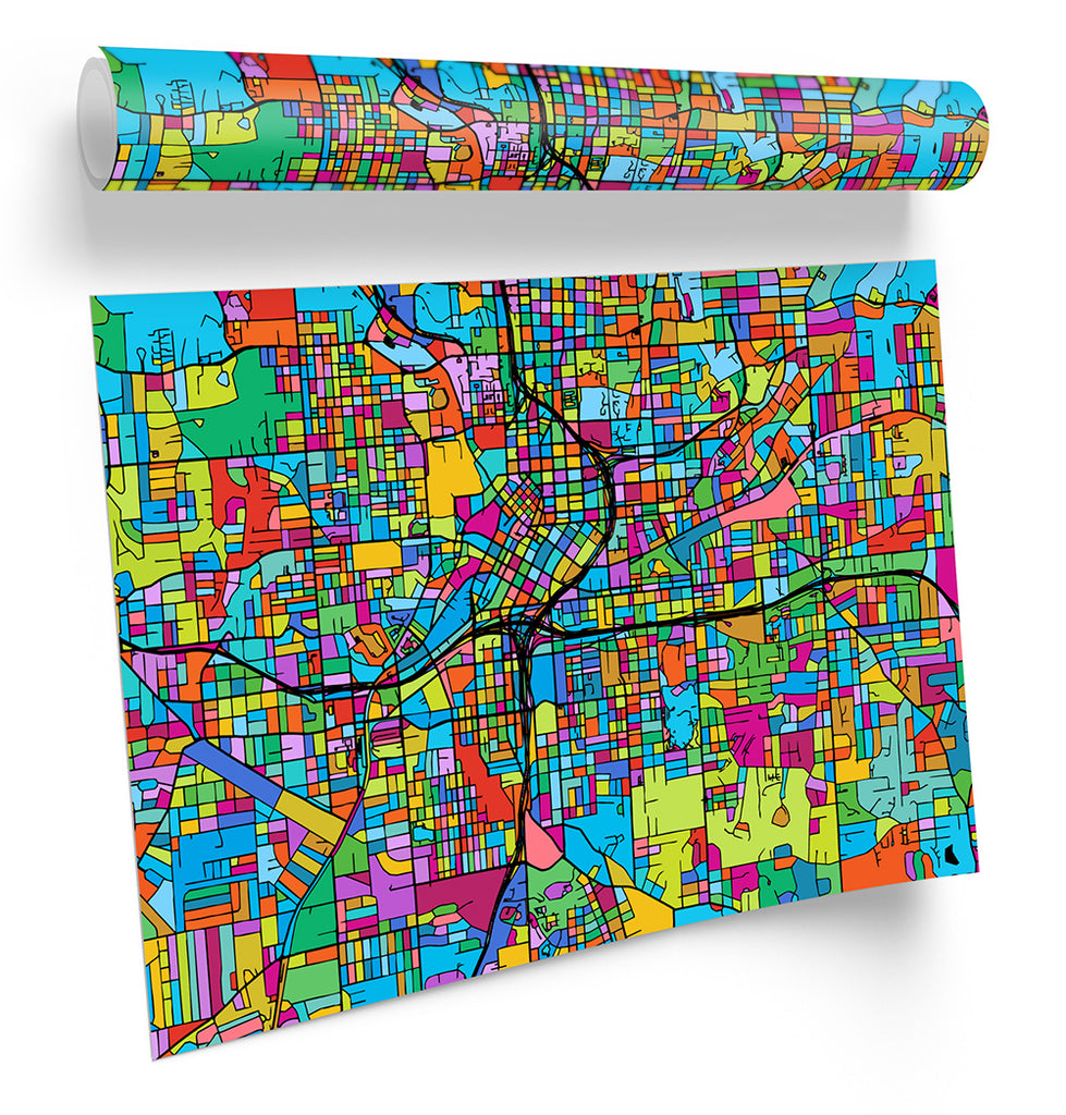 Atlanta Georgia Modern Map Multi-Coloured Framed