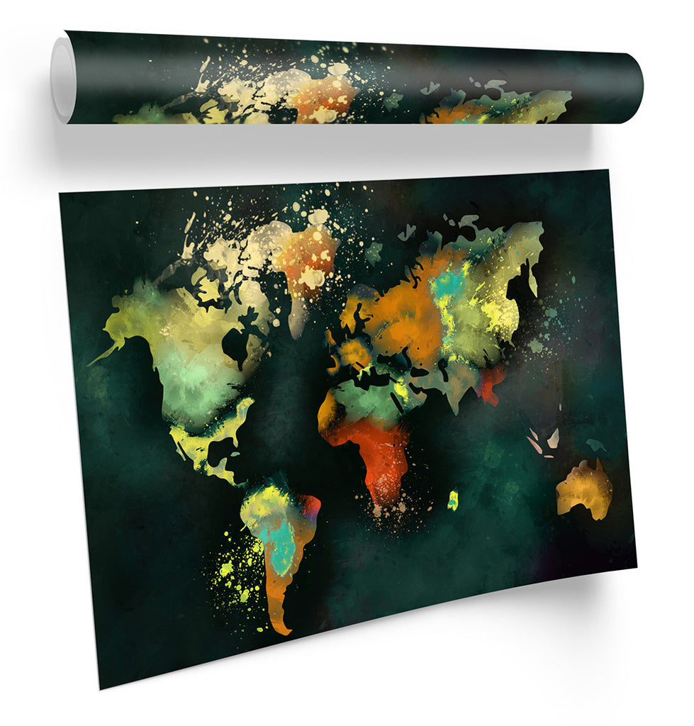 Map World Dark Framed