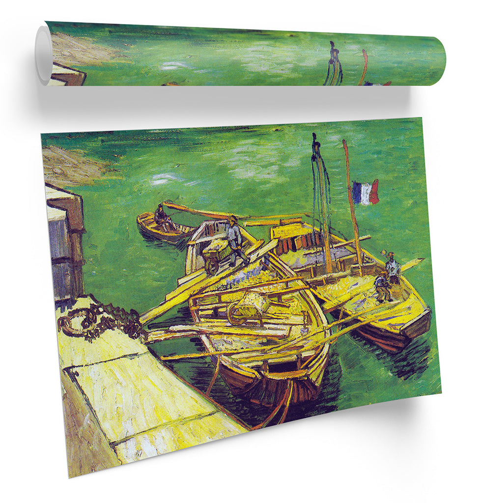 Vincent van Gogh Quay Unloading Sand Barges Framed