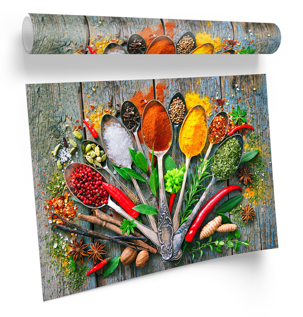 Herbs and Spices Spoons Multi-Coloured Framed