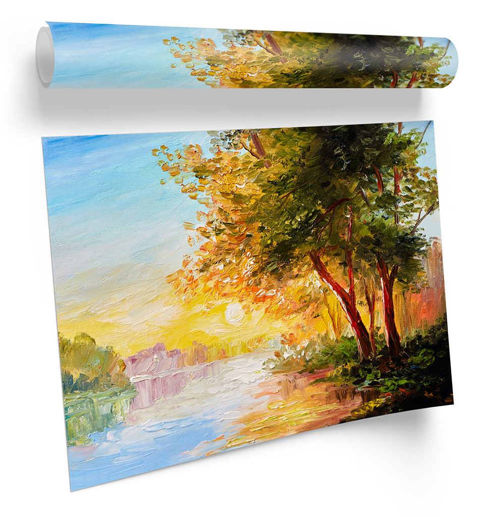 Sunset Landscape Tree Repro Framed